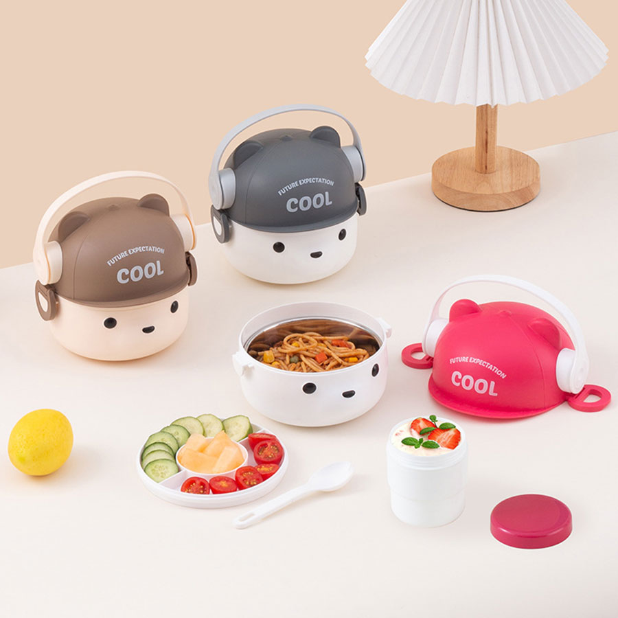 可愛(ài)帽子耳機(jī)熊飯盒/